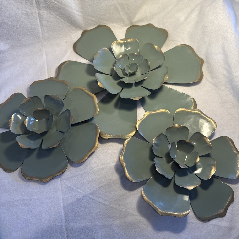 3 Shabby Chic French Country Green w Gold MetalDimensional Wall Decor 12" & 8" - Picture 2 of 7